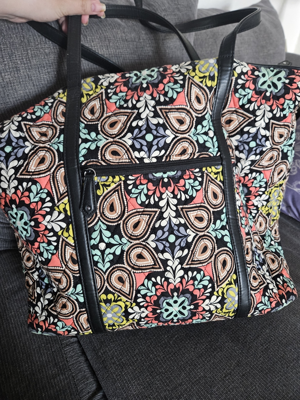 Vera Bradley Quilted Tote in Multi Floral Pattern with Black Trim